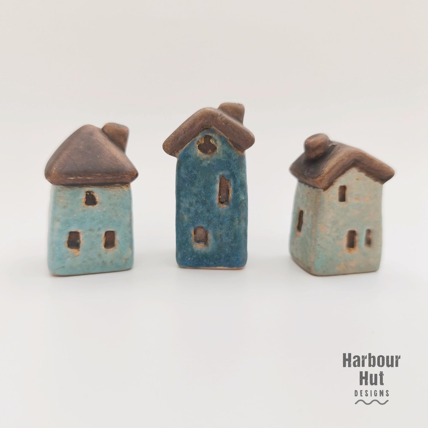 Set of 3 ceramic beach houses | Coastal hut decor | Boho | Rustic ornament decoration | Whimsical | New home present | House warming gift