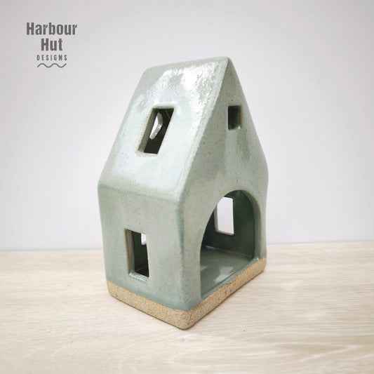 House tea light candle holder | Coastal decor | Beach hut | Ceramic heart | Boho beach | Turquoise | Teal | Blue | Sea foam | New home gift