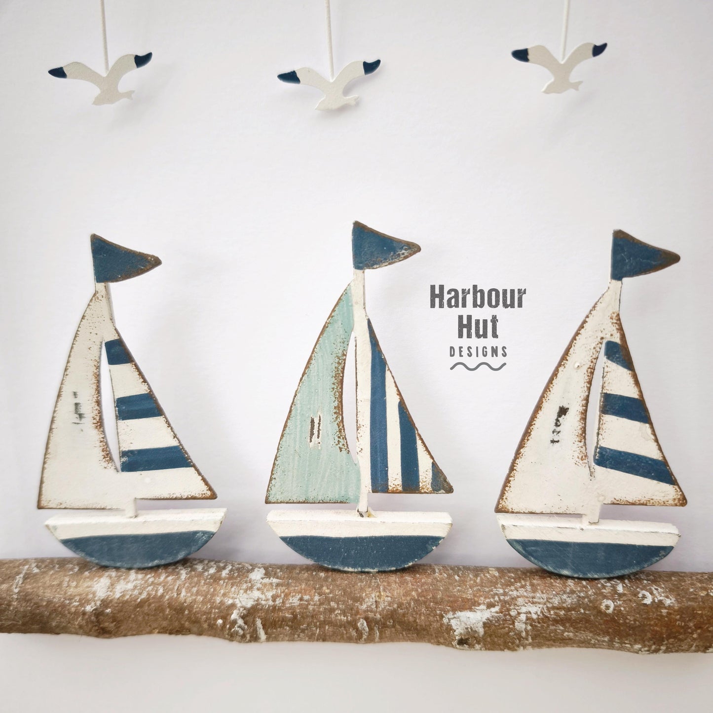 Wooden Sailing Boats & Seagulls Wall Hanging