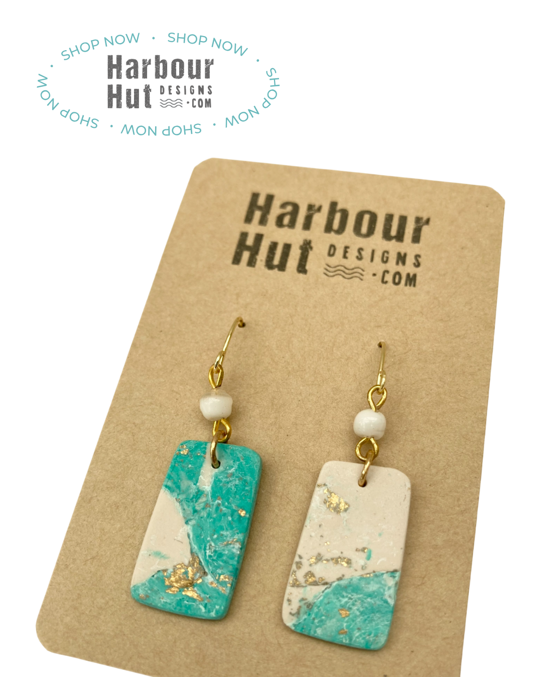 Clay and Bead Turquoise Earrings