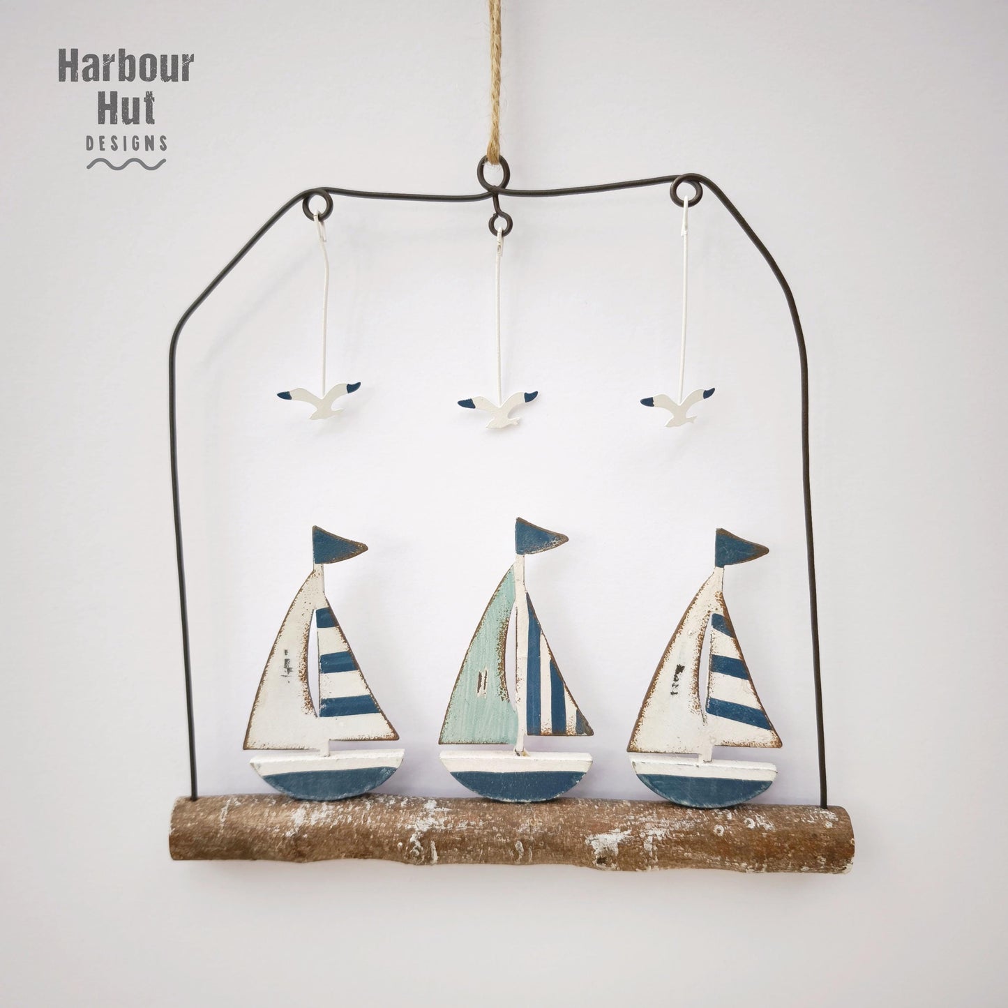 Wooden Sailing Boats & Seagulls Wall Hanging