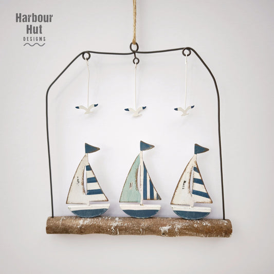 Wooden Sailing Boats & Seagulls Wall Hanging