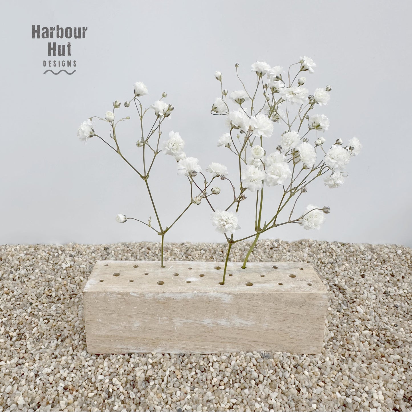 Wooden dried flower vase | Whitewashed wood block | White wooden | Minimalist | Beach | Coastal | Shabby | Rustic