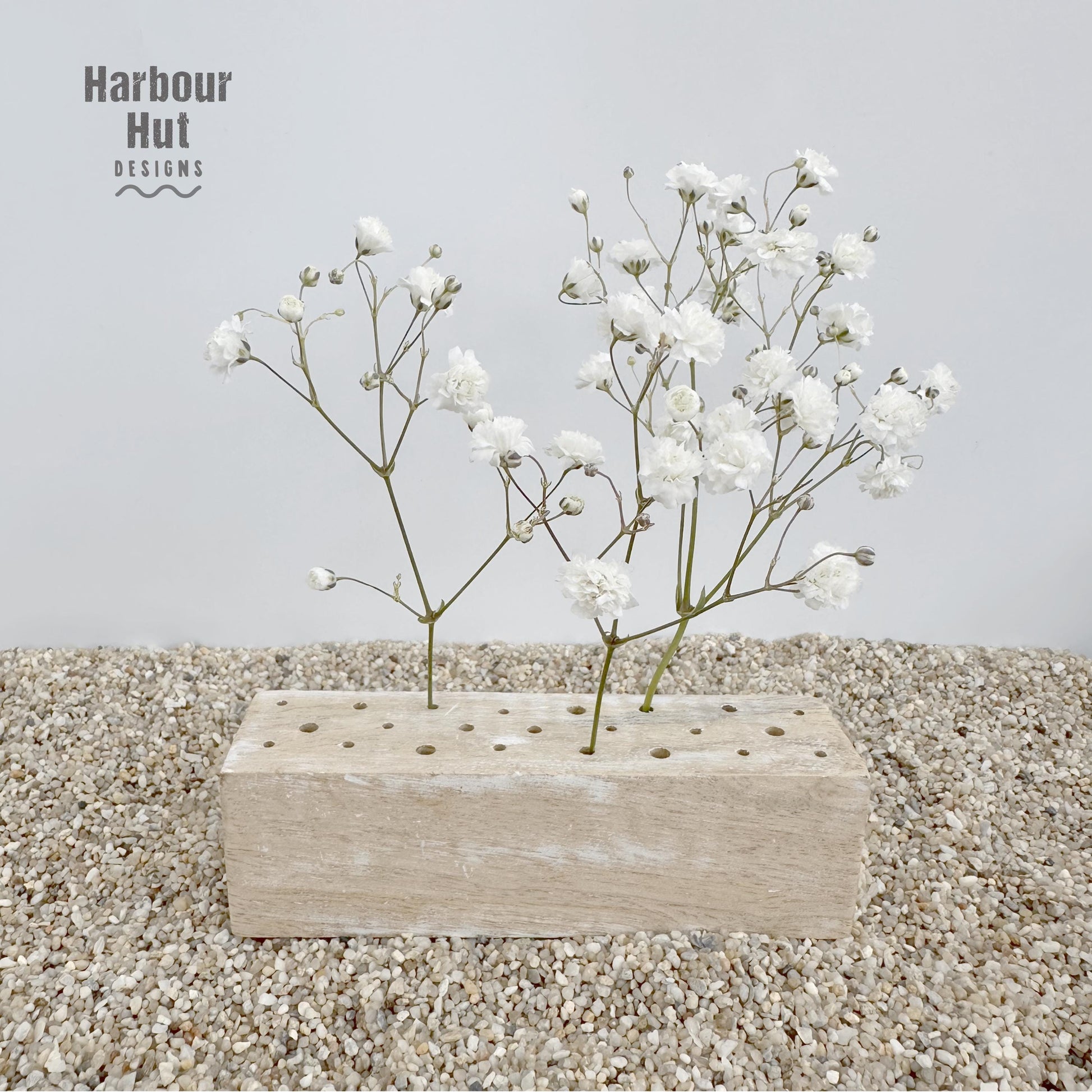 Wooden dried flower vase | Whitewashed wood block | White wooden | Minimalist | Beach | Coastal | Shabby | Rustic