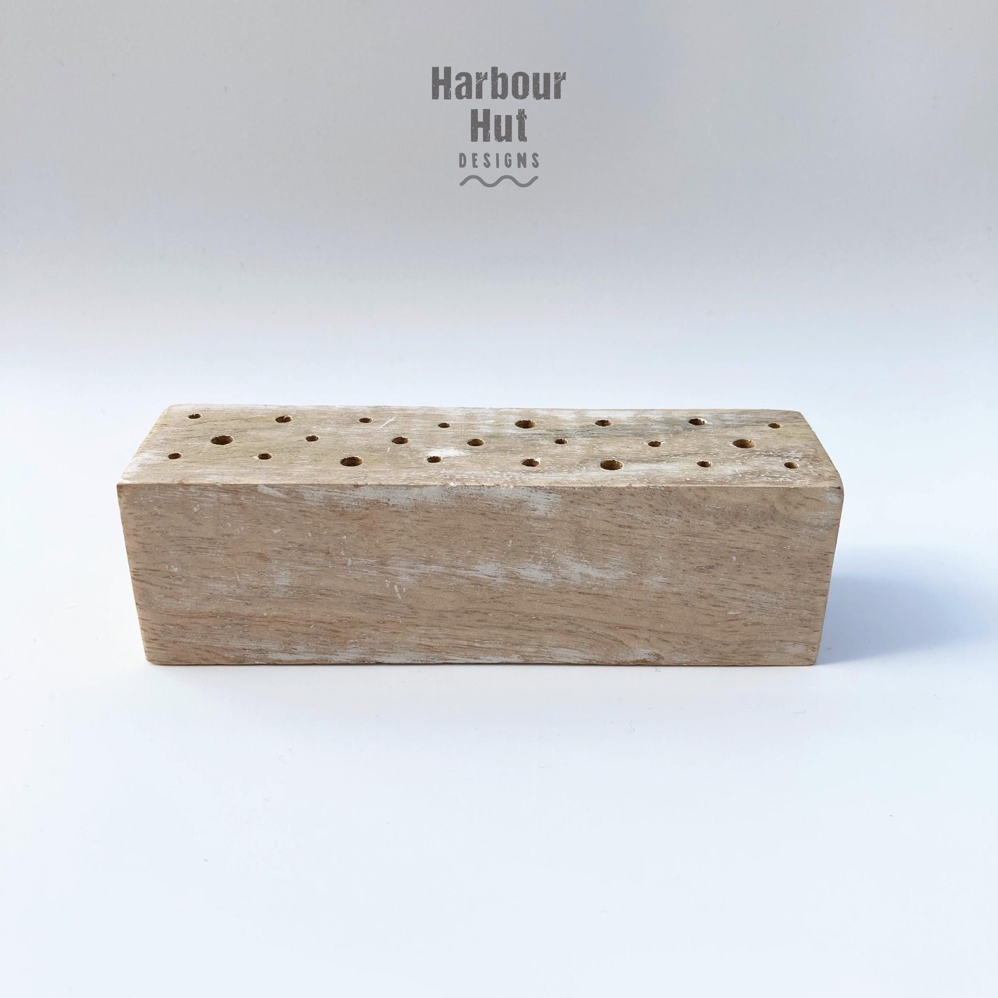 Wooden dried flower vase | Whitewashed wood block | White wooden | Minimalist | Beach | Coastal | Shabby | Rustic