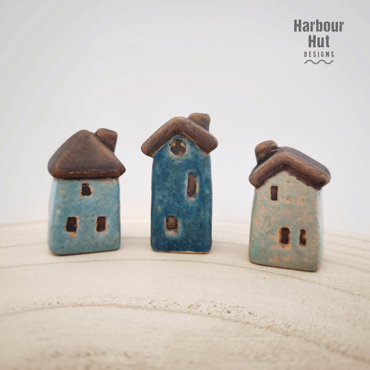 Set of 3 ceramic beach houses | Coastal hut decor | Boho | Rustic ornament decoration | Whimsical | New home present | House warming gift