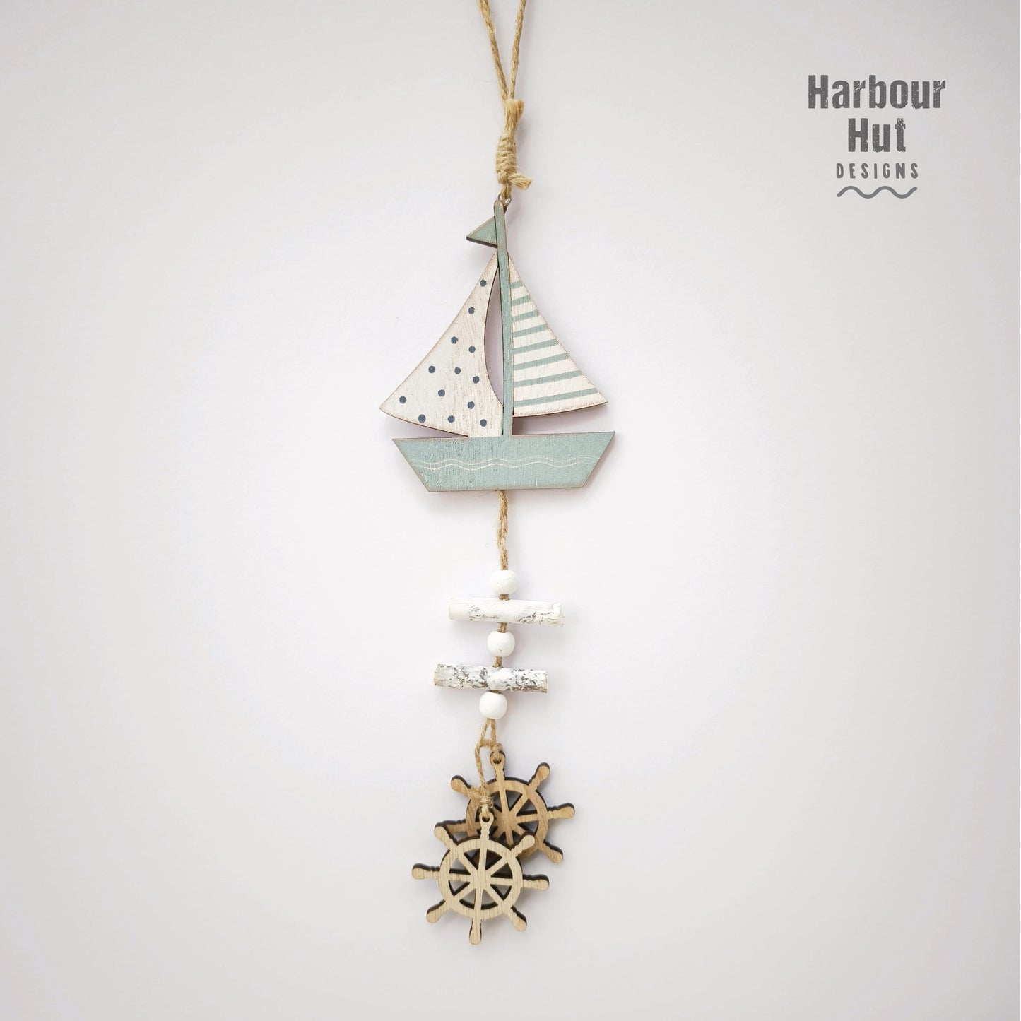 Wooden boat wall art hanging | Seaside | Driftwood | Anchor | Coastal | Sailing | Baby boy nursery | Beach house | Nautical ornament decor