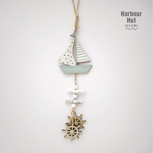 Wooden boat wall art hanging | Seaside | Driftwood | Anchor | Coastal | Sailing | Baby boy nursery | Beach house | Nautical ornament decor