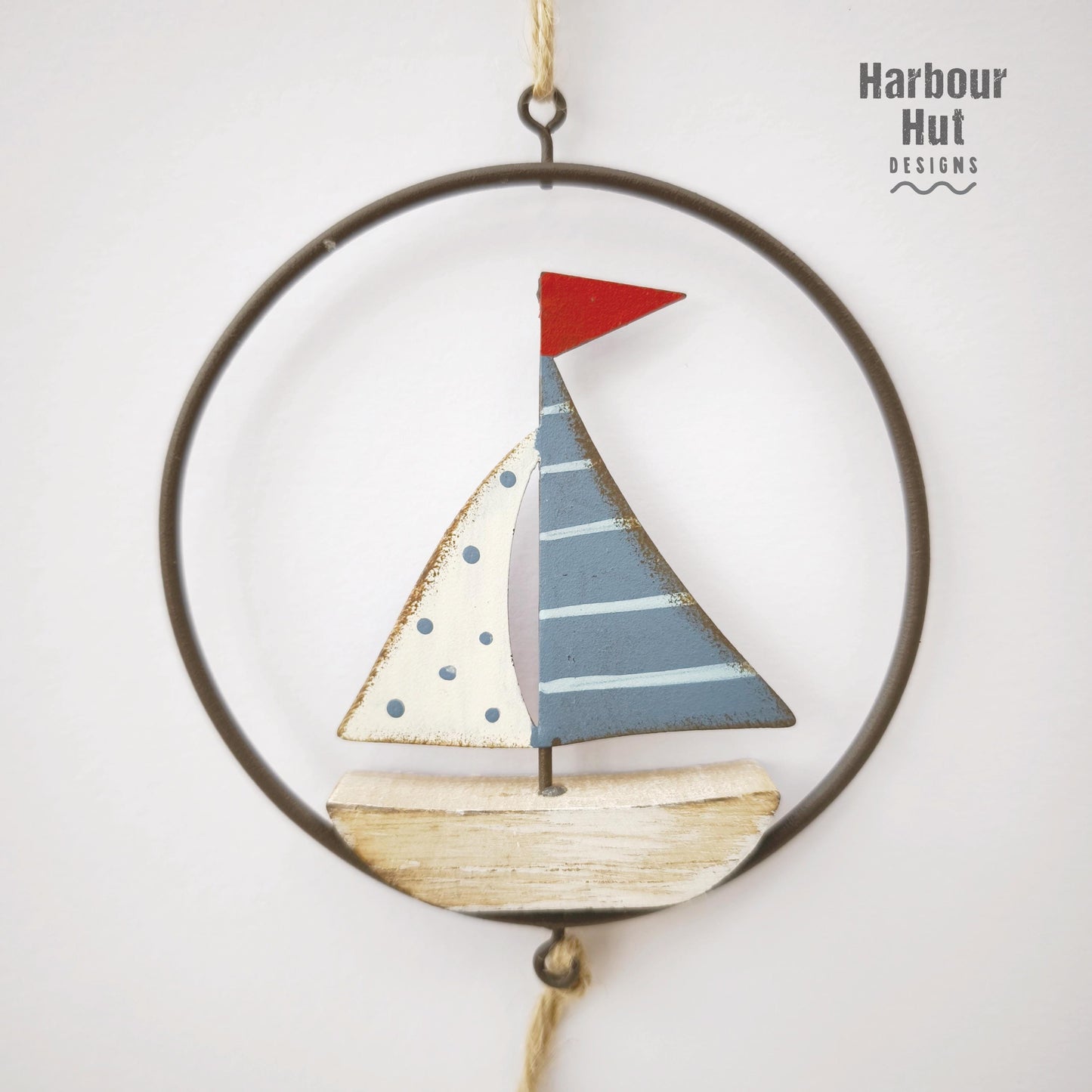 Wooden sailing boats wall art hanging | Seagull | Seaside | Driftwood | Coastal | Baby boy nursery | Beach house | Nautical wire metal decor