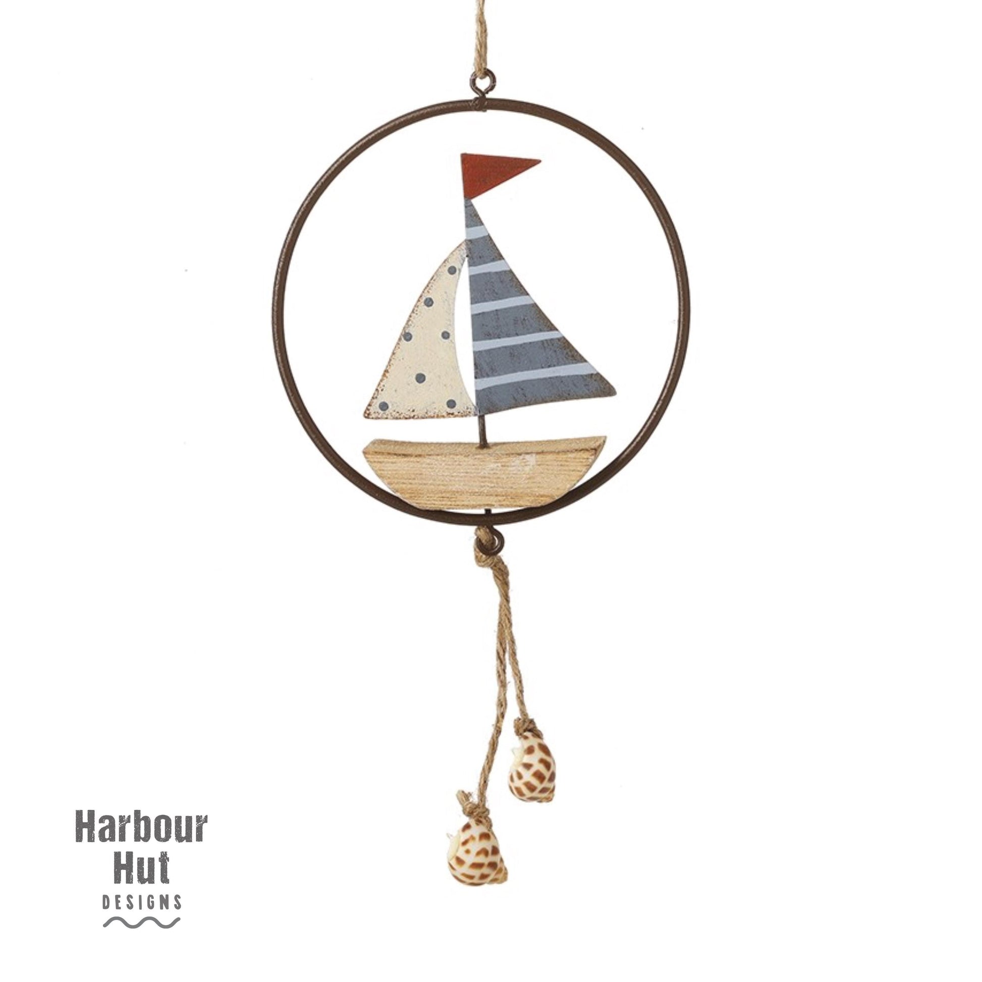 Wooden sailing boats wall art hanging | Seagull | Seaside | Driftwood | Coastal | Baby boy nursery | Beach house | Nautical wire metal decor