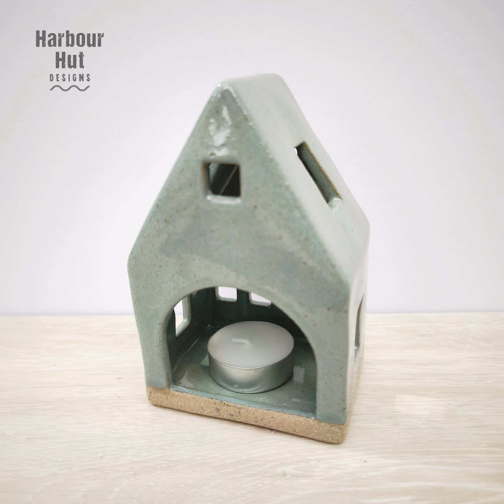 House tea light candle holder | Coastal decor | Beach hut | Ceramic heart | Boho beach | Turquoise | Teal | Blue | Sea foam | New home gift