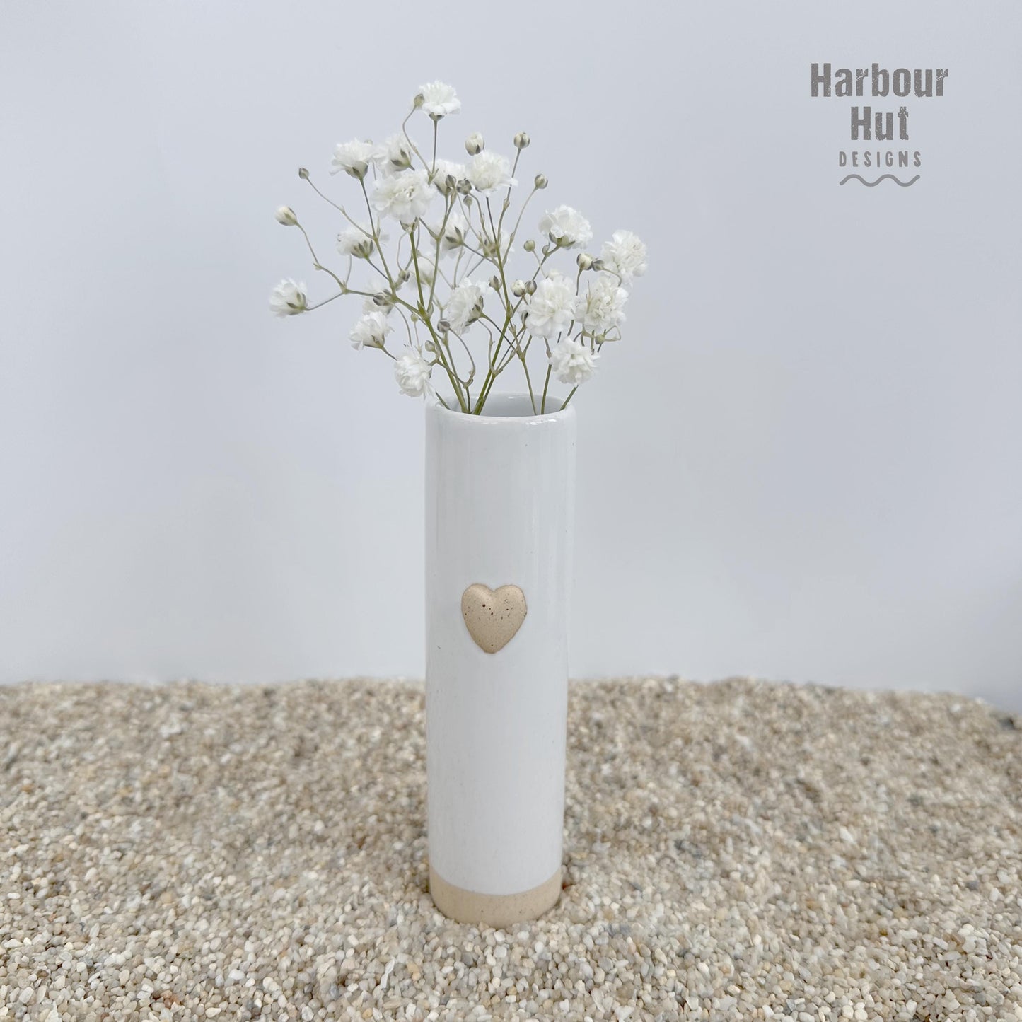 Glazed small bud vase | Boho beach wedding table decoration | Surfing | Sand | Shabby | Valentine love heart | Beige | Coastal