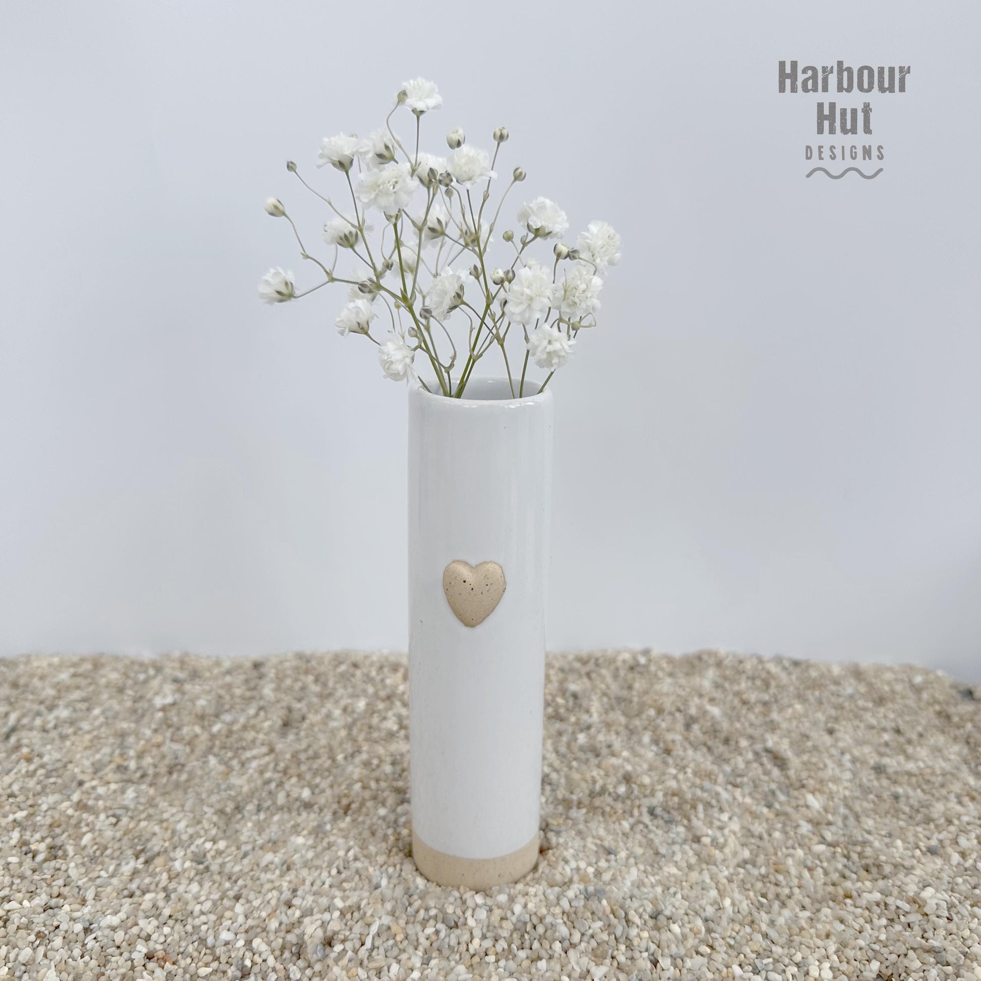 Glazed small bud vase | Boho beach wedding table decoration | Surfing | Sand | Shabby | Valentine love heart | Beige | Coastal