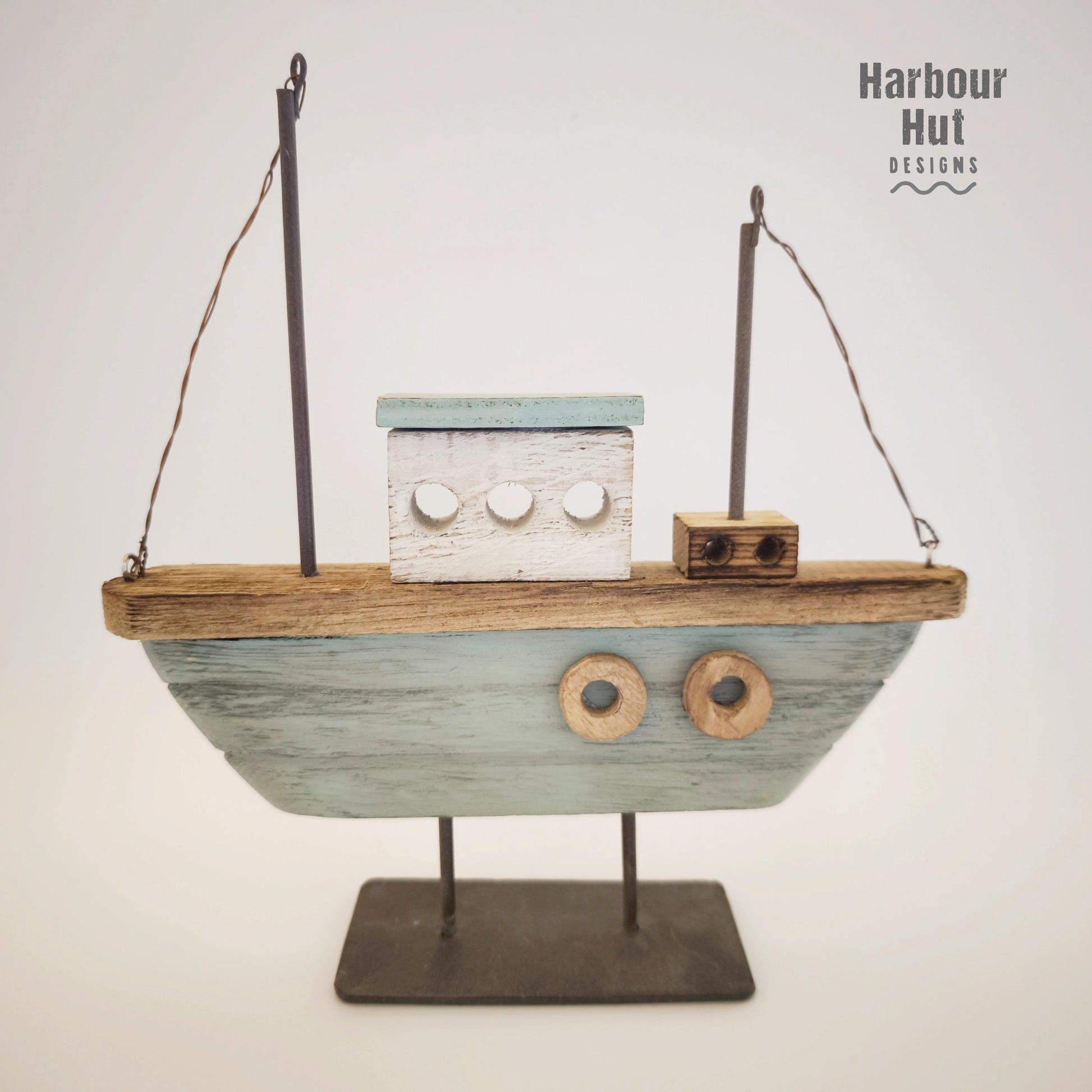 Wooden turquoise sailing boat | Rust effect | Boy nursery decor | Nautical decor | Rustic | Teal | Harbour | Upcycled distressed wood gift