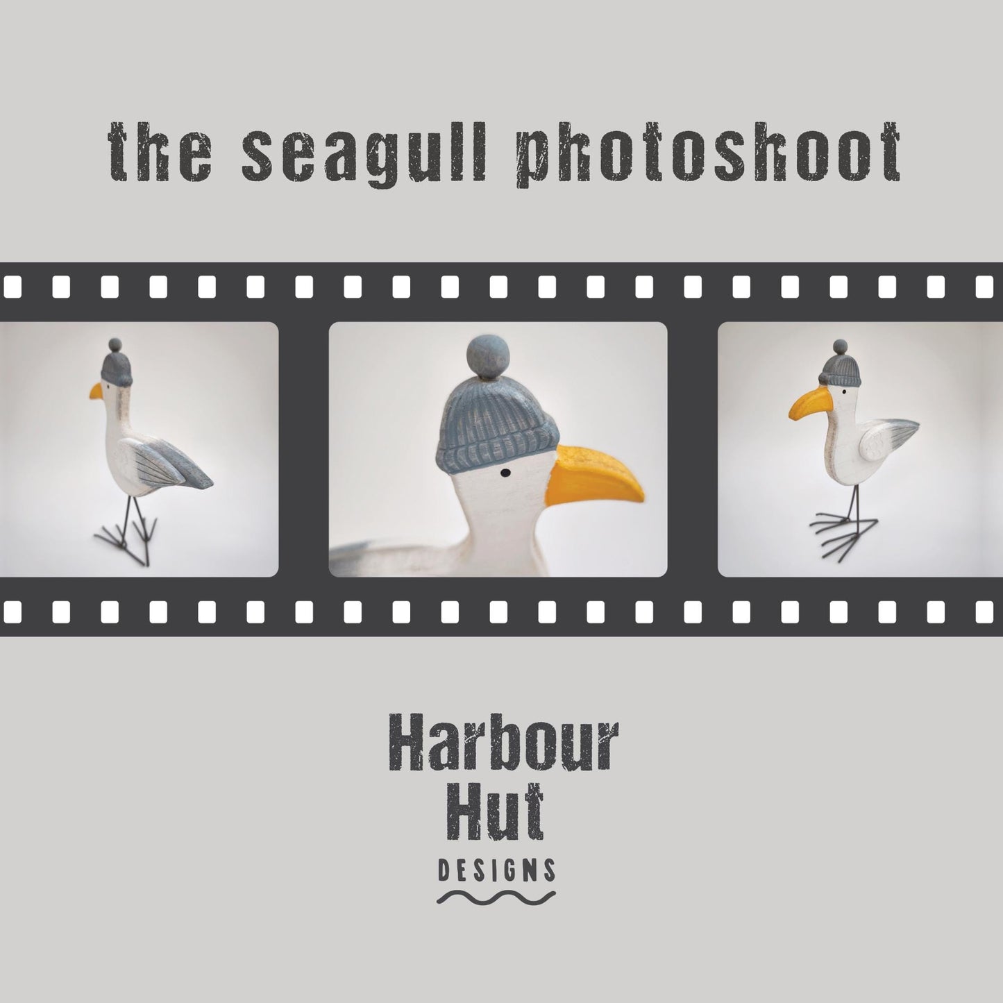 Wooden seagull decoration | Whitewashed deco | Cute | Cartoon | Whimsical | Minimalist | Beanie hat | Shabby | Rustic | Coastal ornament