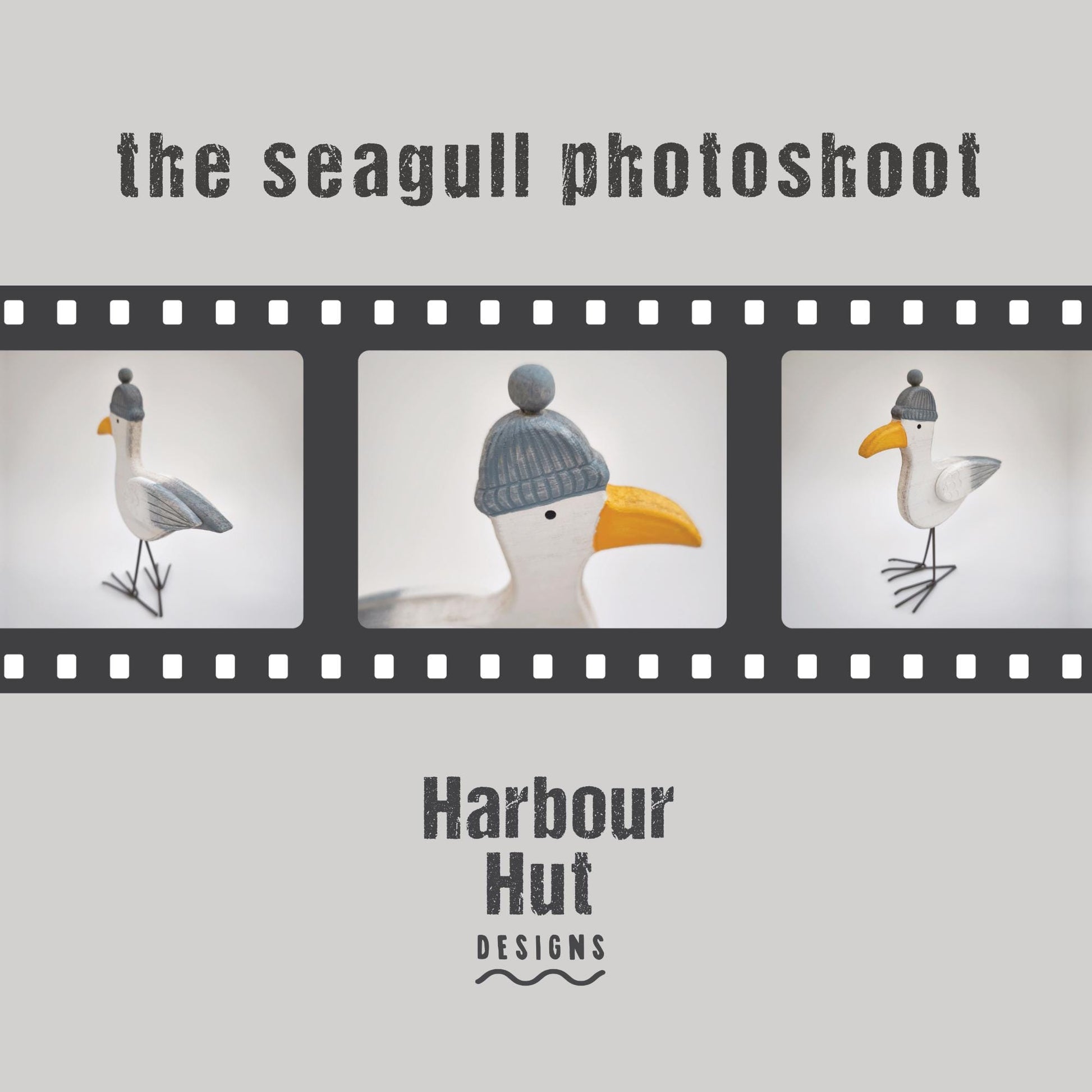 Wooden seagull decoration | Whitewashed deco | Cute | Cartoon | Whimsical | Minimalist | Beanie hat | Shabby | Rustic | Coastal ornament