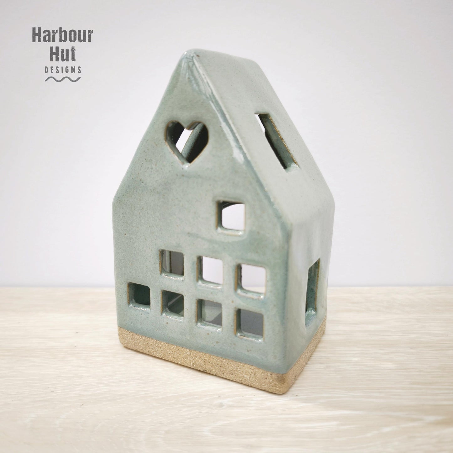 House tea light candle holder | Coastal decor | Beach hut | Ceramic heart | Boho beach | Turquoise | Teal | Blue | Sea foam | New home gift