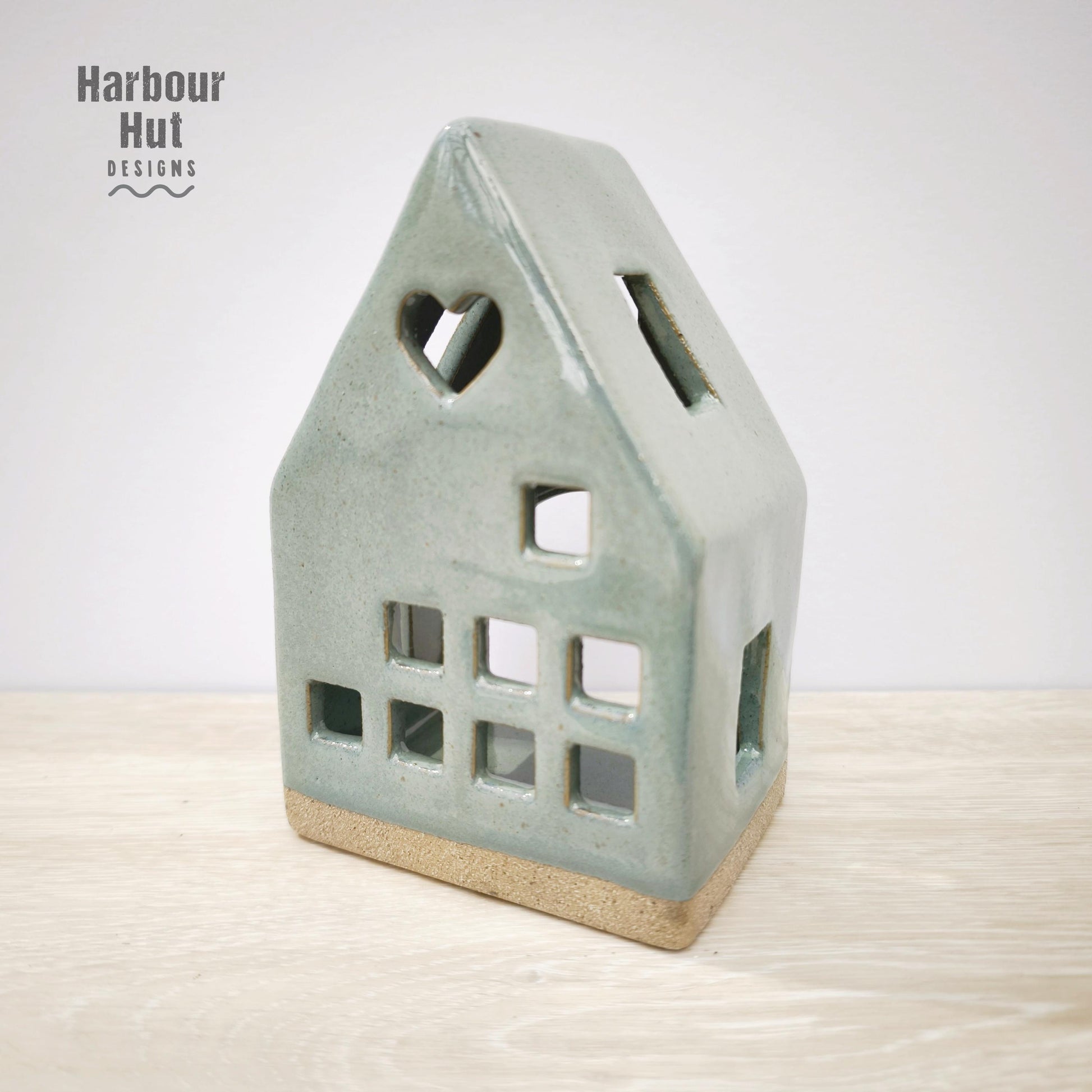 House tea light candle holder | Coastal decor | Beach hut | Ceramic heart | Boho beach | Turquoise | Teal | Blue | Sea foam | New home gift