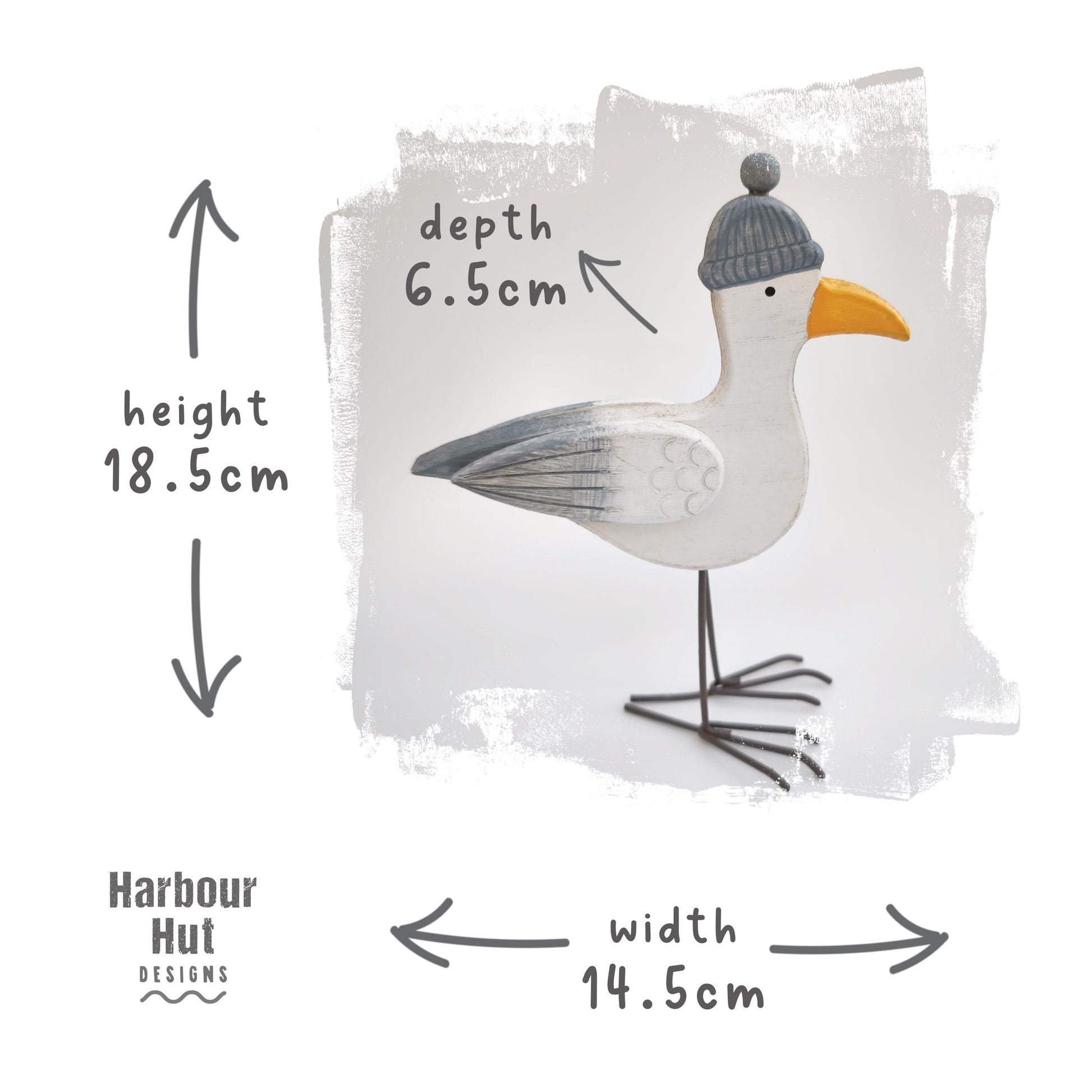 Wooden seagull decoration | Whitewashed deco | Cute | Cartoon | Whimsical | Minimalist | Beanie hat | Shabby | Rustic | Coastal ornament