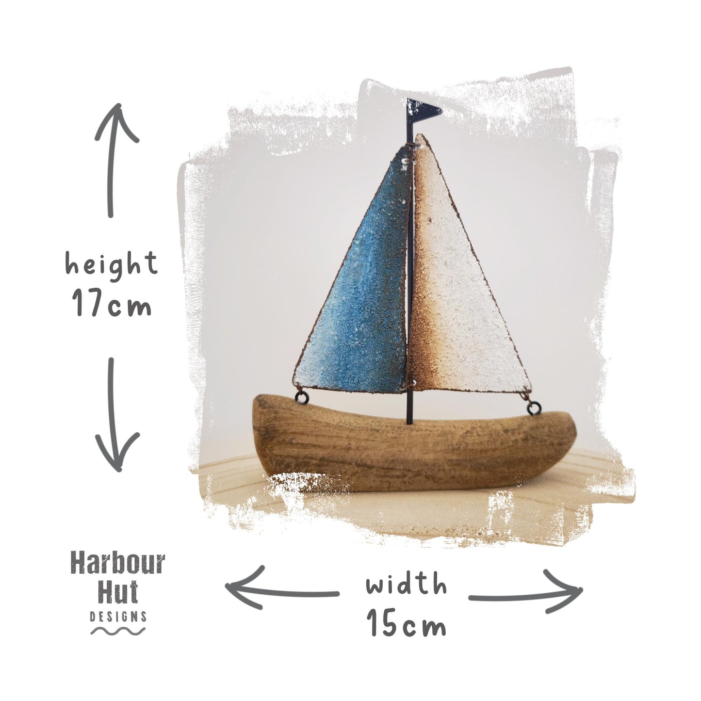 Metal boat | Blue sails | Rust effect | Distressed | Sailing | Sail | Boy nursery decor | Nautical gift | Seaside | Driftwood wooden base